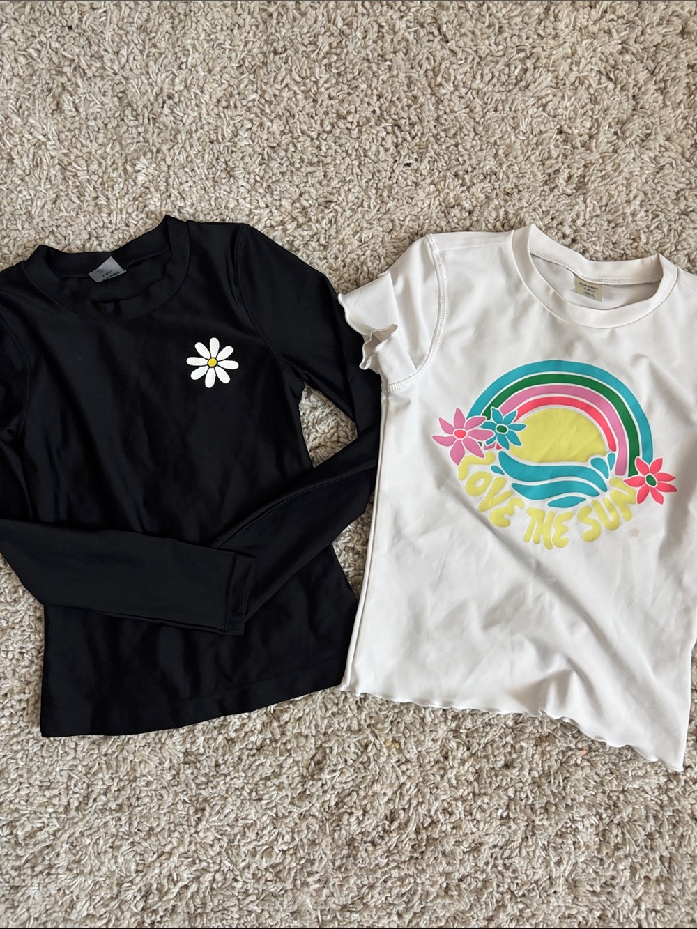 Old Navy Black Daisy Rashguard & White 'Love the Sun' Rash Tee
